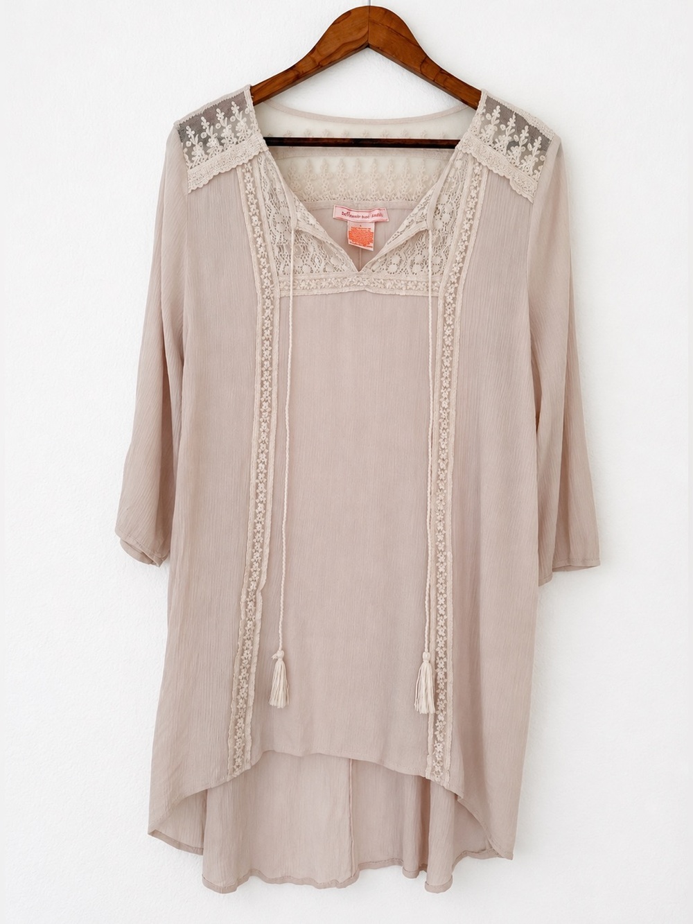 Let Them Eat Cake Boho Lace Trim Tunic Blouse - Cream